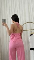 Önden Bağlamalı Detaylı Pembe Bürümcek Takım
