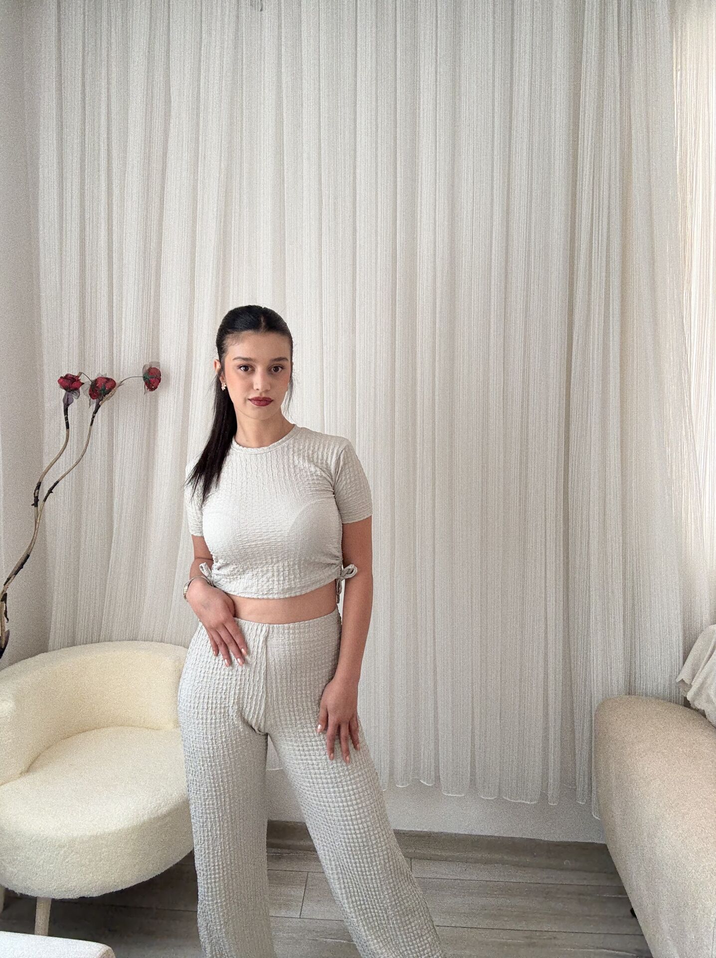 Taş Rengi Yandan Büzgülü İkili Takım