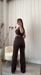 Kahverengi Yandan Büzgülü İkili Takım